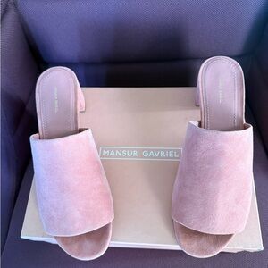 Mansur Gavriel Blush Suede Mules